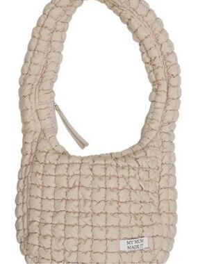 My Mum Made It Beige Quilted puffy Shoulder Bag